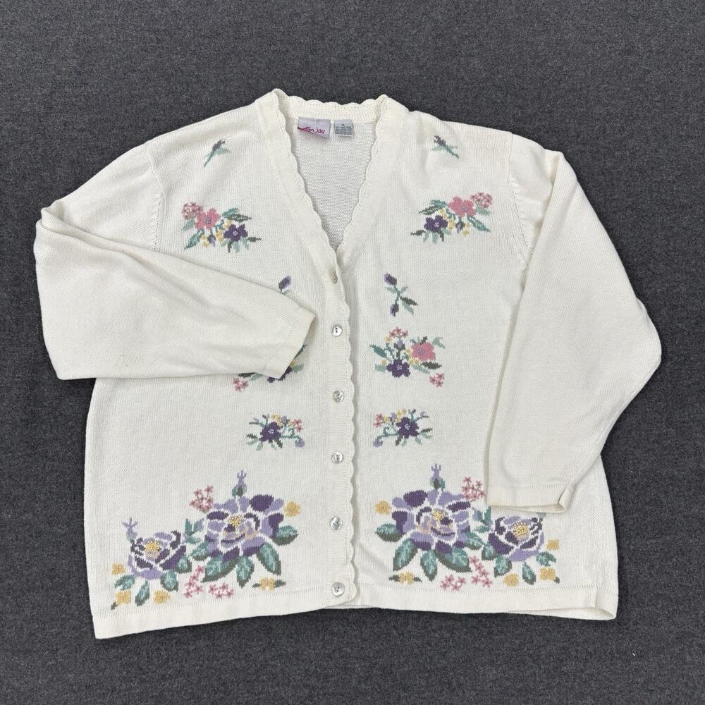 Vintage 90’s Floral Chunky Knit Button Cardigan Womens Size XL Cottage Core